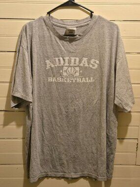Adidas T-Shirt Mens L Gray Basketball Graphic Short Sleeve Crew Tee Faded Print